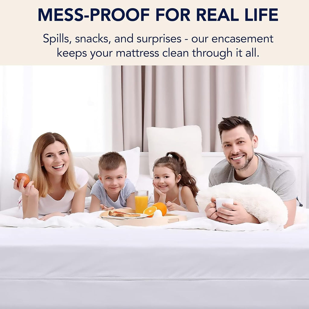 Zippered Mattress Encasement - Waterproof Queen Mattress Protector with 6-Sided Zipper - Soft, Noiseless, Machine Washable