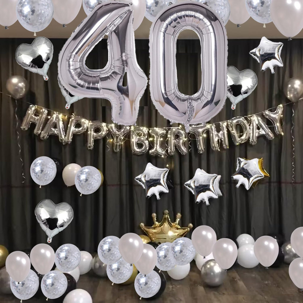 Silver Giant Jumbo Number 40 Balloons by [Brand Name] - Helium Foil for 40th Birthday Celebrations