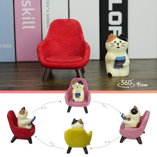 Refintural Cute Cat Playing Phone on Sofa Resin Figurine Desk Decor & Cat Lover Gift (Pink Sofa)
