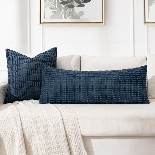 MIULEE Blue Long Body Lumbar Throw Pillow Cover - Soft Boho Design, 14x36 Inch for Couch & Sofa