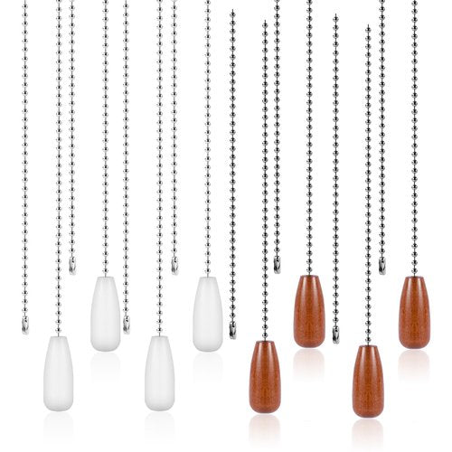 lasuroa 8pcs Ceiling Fan Pull Chain Extenders, 13 Inch Wooden Beaded Balls Light Pull Chain Extension Decorative Ornaments Pendant for Ceiling Fan Light Lamp Fixtures Decoration (White+Brown)