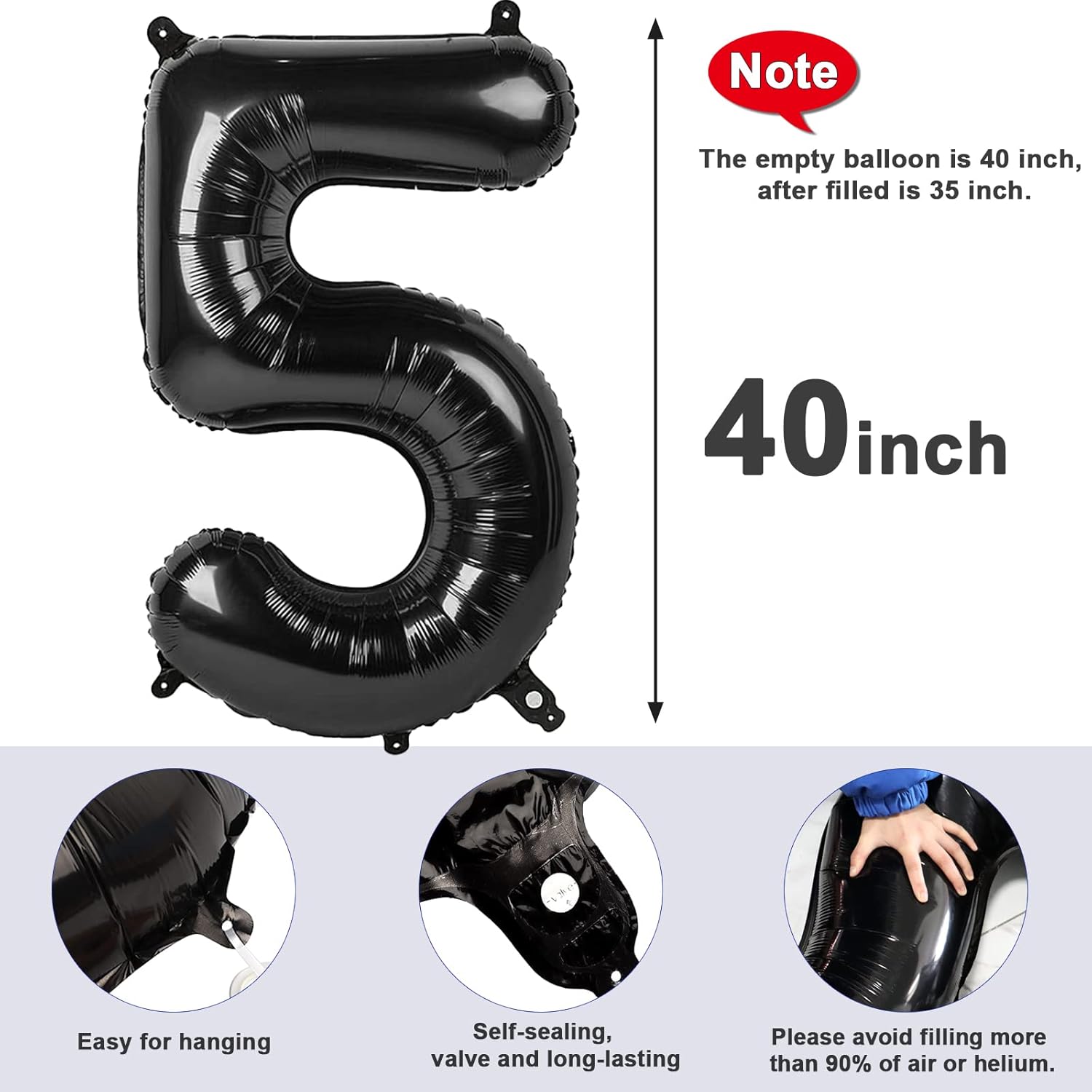 Skiennix 40-Inch Balloon Numbers | Big Black Number Balloons for 5th Birthday & Wedding Decor
