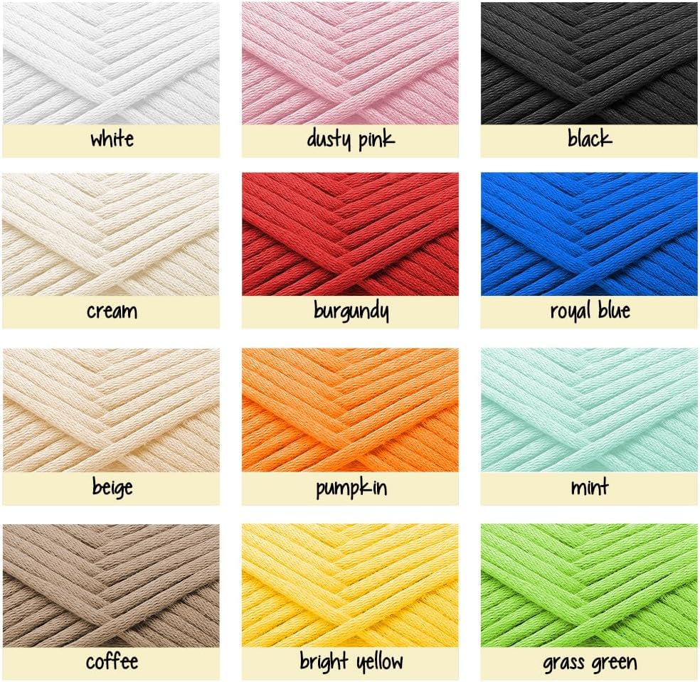 Skiennix Soft Yarn for Crocheting - Easy-to-See Knitting Yarn, 1200 Yards Cotton-Nylon Blend, 12 x 50g