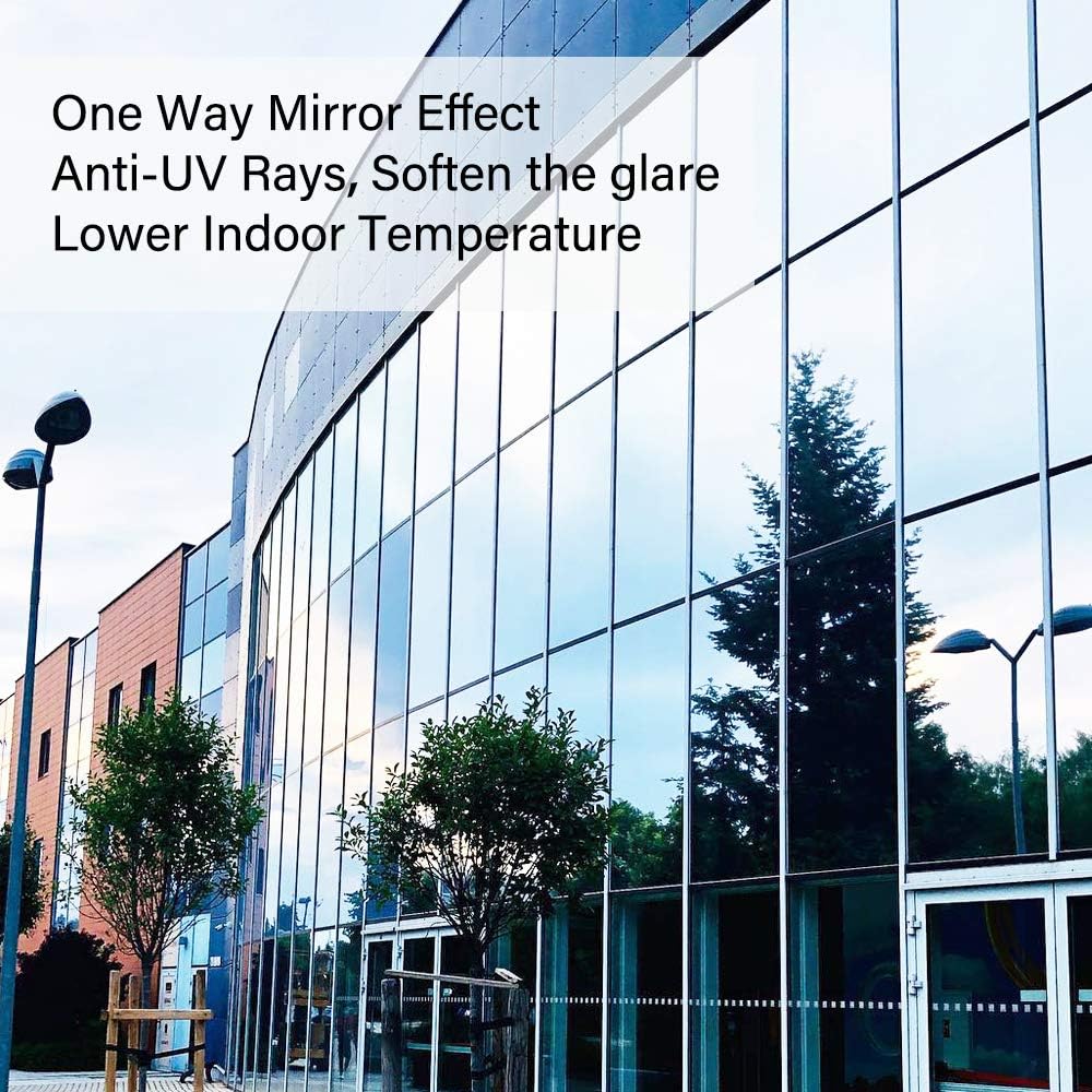 Niviy One Way Window Film Privacy Mirror Effect Self-Adhesive Window Tint UV Heat Control Glass Door Film for Home and Office, Black-Silver 35.4 x 157.4 inches