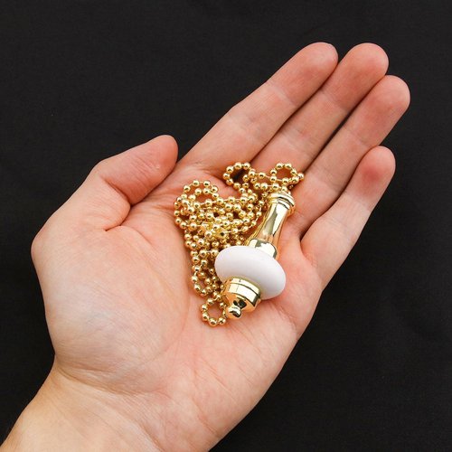 Create idea 2pcs Ceiling Light Fan Switch Pull Cord Weight Handle Chain Extension Beaded Stainless Steel Ceramic Gold 1m
