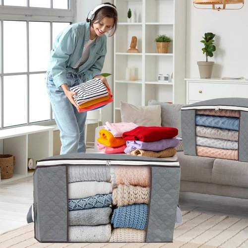 Combocube Zippered Storage Bags - 3 Pcs for King Comforter, Bedding & Clothes | Large Clear Window & Carry Handles