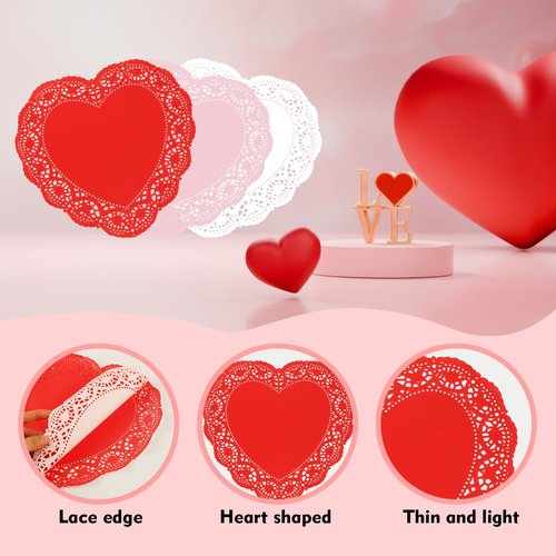 WYTAOHZL 300 Pieces Heart Paper Doilies 10 Inch Valentine's Heart Shaped Doilies for Food Cakes Desserts