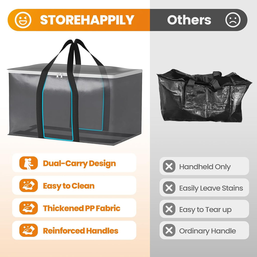 Skiennix Heavy-Duty Moving Bags - Extra Capacity Storage Totes with Backpack Straps | 6 Pack, Black