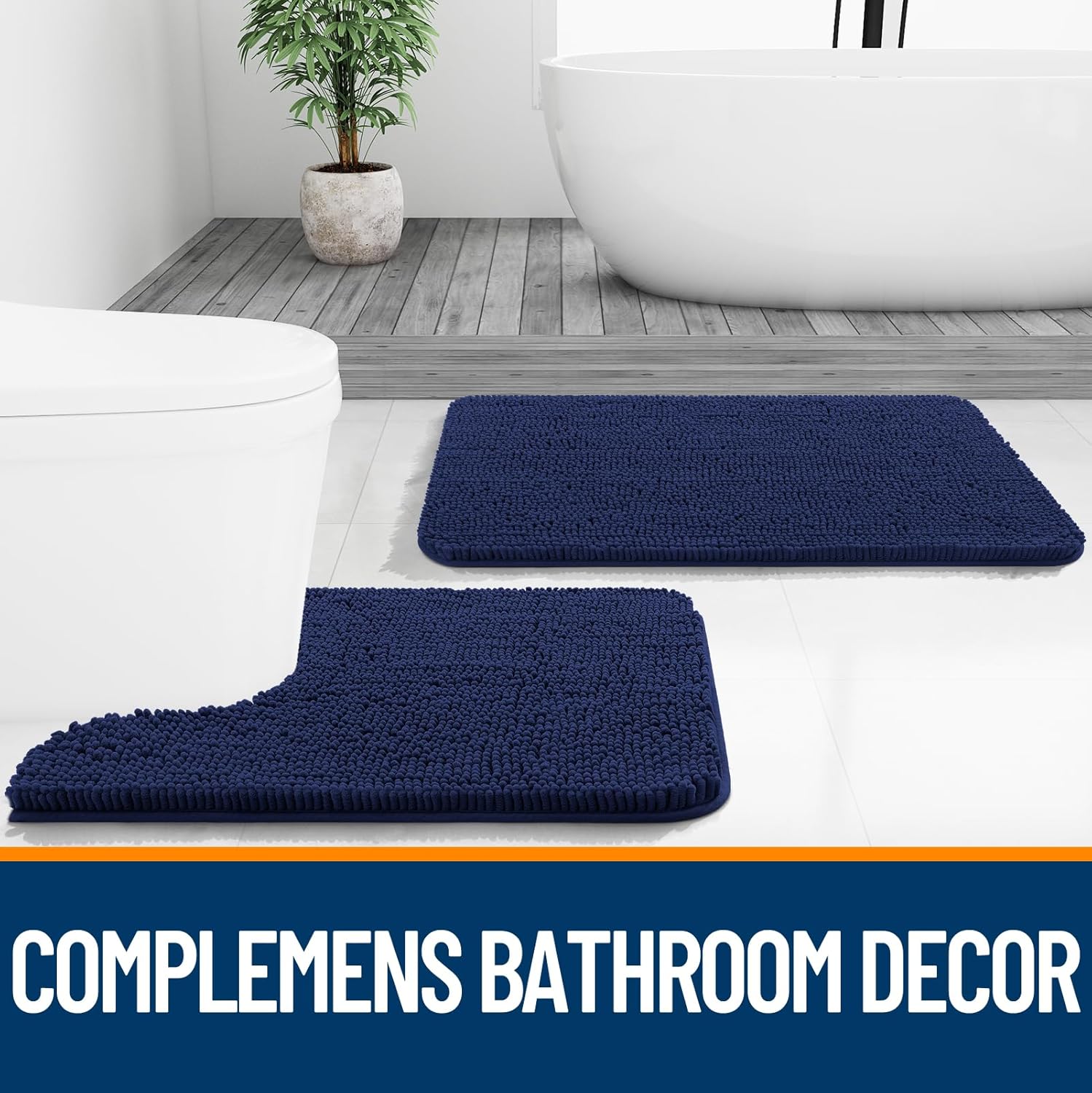 OLANLY Bathroom Rugs - Extra Soft Chenille Bath Mats with Rubber Backing | Quick Dry, 30x20, Twilight Sapphire