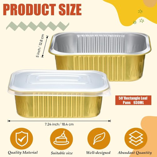 Baderke 30oz Aluminum Foil Pans - 50 Pack with Lids | Disposable Baking Trays for Easy Heating