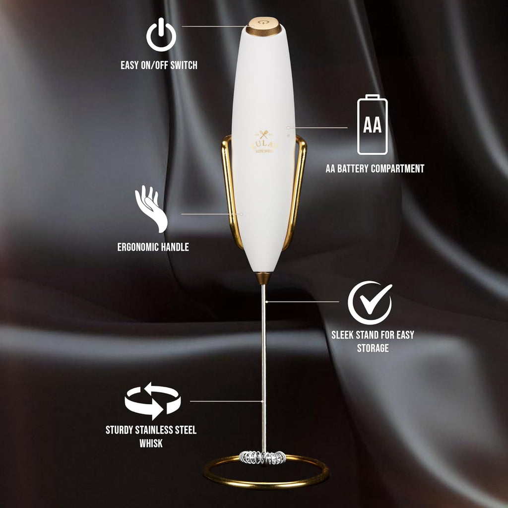 Zulay Kitchen Milk Frother - Luxury Handheld Electric Foam Maker with 4 Duracell Batteries | Perfect for Coffee, Lattes & Hot Chocolate