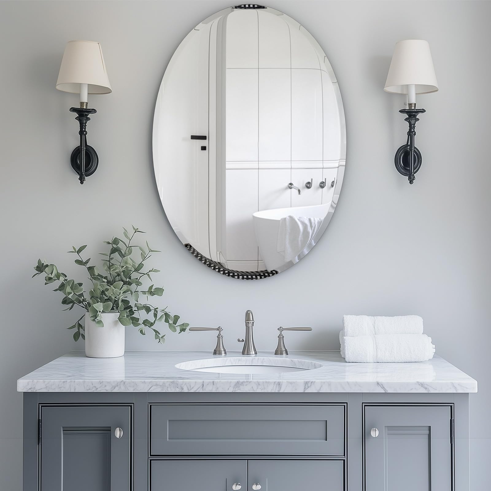 Luxbaro 24x36 Inch Frameless Oval Bathroom Mirror, Bathroom Mirror for Over Sink, Beveled and Polished, Decorative Wall Mirror for Bathroom, Bedroom, Vanity, Entryway, Modern & Elegant Look