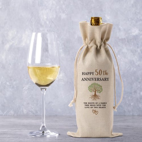50th Milestone Anniversary Wine Bag 50 Year WeddingAnniversary Gifts for Her Him Couple Parents Happy Anniversary Cool Gifts Marriage Engagement Party Decorations Wine Bags
