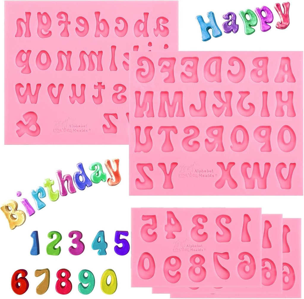 Skiennix Silicone Letter & Number Molds - 5-Piece Set for Baking, Candy & Cake Decoration
