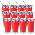 Volhoply 20oz Stainless Steel Tumbler with Lid and Straw Bulk 12 Pack,Double Wall Insulated Travel Iced Coffee Mug Fits Cup holder,Powder Coated Cups for Hot/Cold Drinks,Gifts for Women（Red,12 Set）