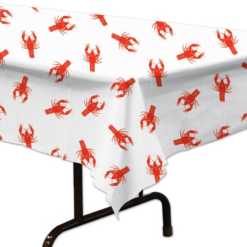 Beistle Red and White Crawfish Tablecovers, 2-Pack Plastic Tablecloths for Crawfish Boil Parties, Seafood Feast Decorations, Summer Picnic and Cajun Cookout Table Settings, 54” x 108”