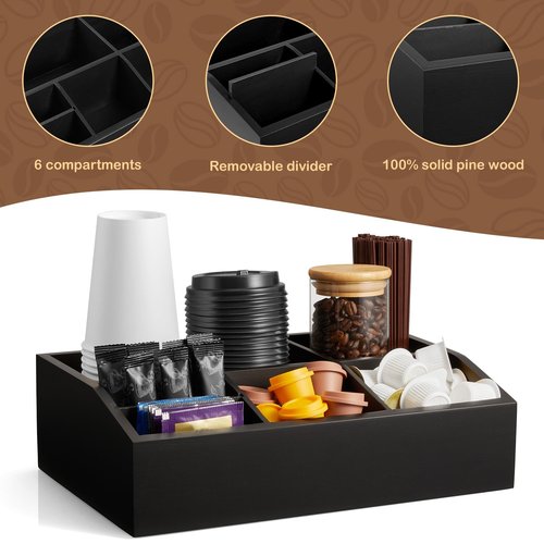 GCWSTJK Black Coffee Station Organizer for Countertop, Coffee Bar Accessories and Organizer, Coffee Pod Holder Storage Basket for K Cup Sugar Tea
