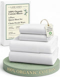 Lane Linen Eco-Friendly 100% Organic Cotton Queen Sheet Set - Soft, Comfy & Naturally Cooling | 15" Deep Pocket - White