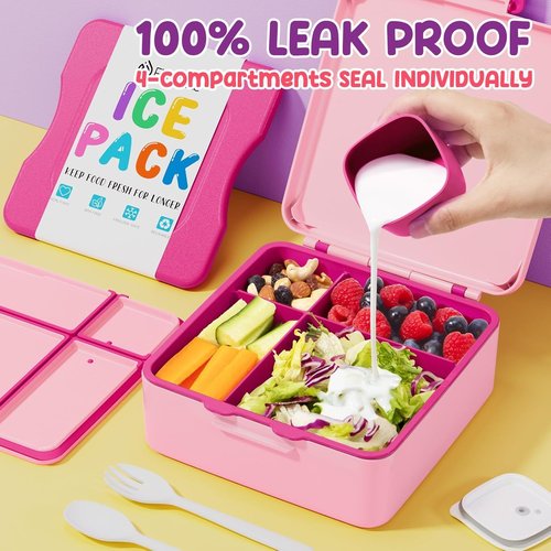 Fimibuke Bento Box - Leak Proof Lunch Container with Ice Pack | BPA Free, 4 Compartments, Kids & Adults