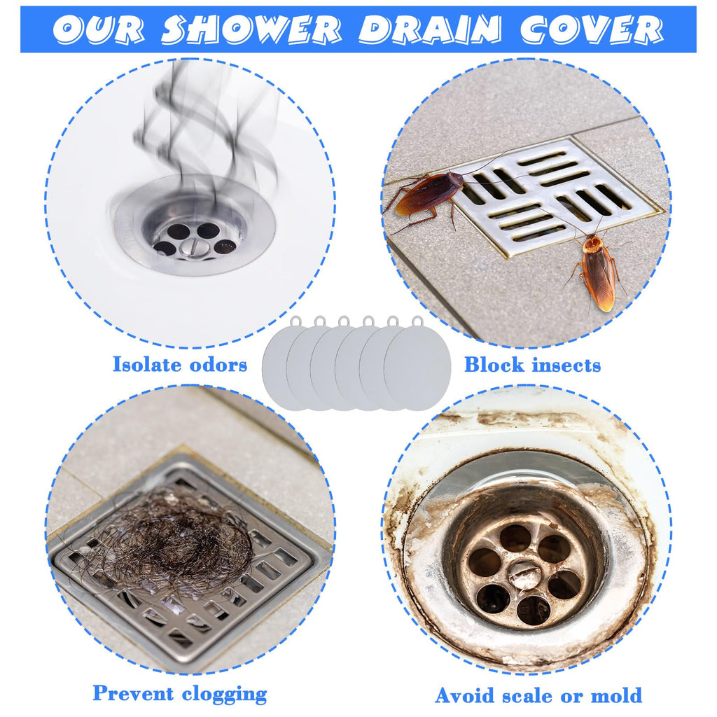 Yinkin 6 Pcs Drain Covers to Keep Bugs Out Silicone Shower Floor Tub Stoppers Bathtub Drain Stoppers Sewer Anti-Odor Mats Deodorizing Plugs for Bathroom(6 x 6 Inch,Round,Grey)