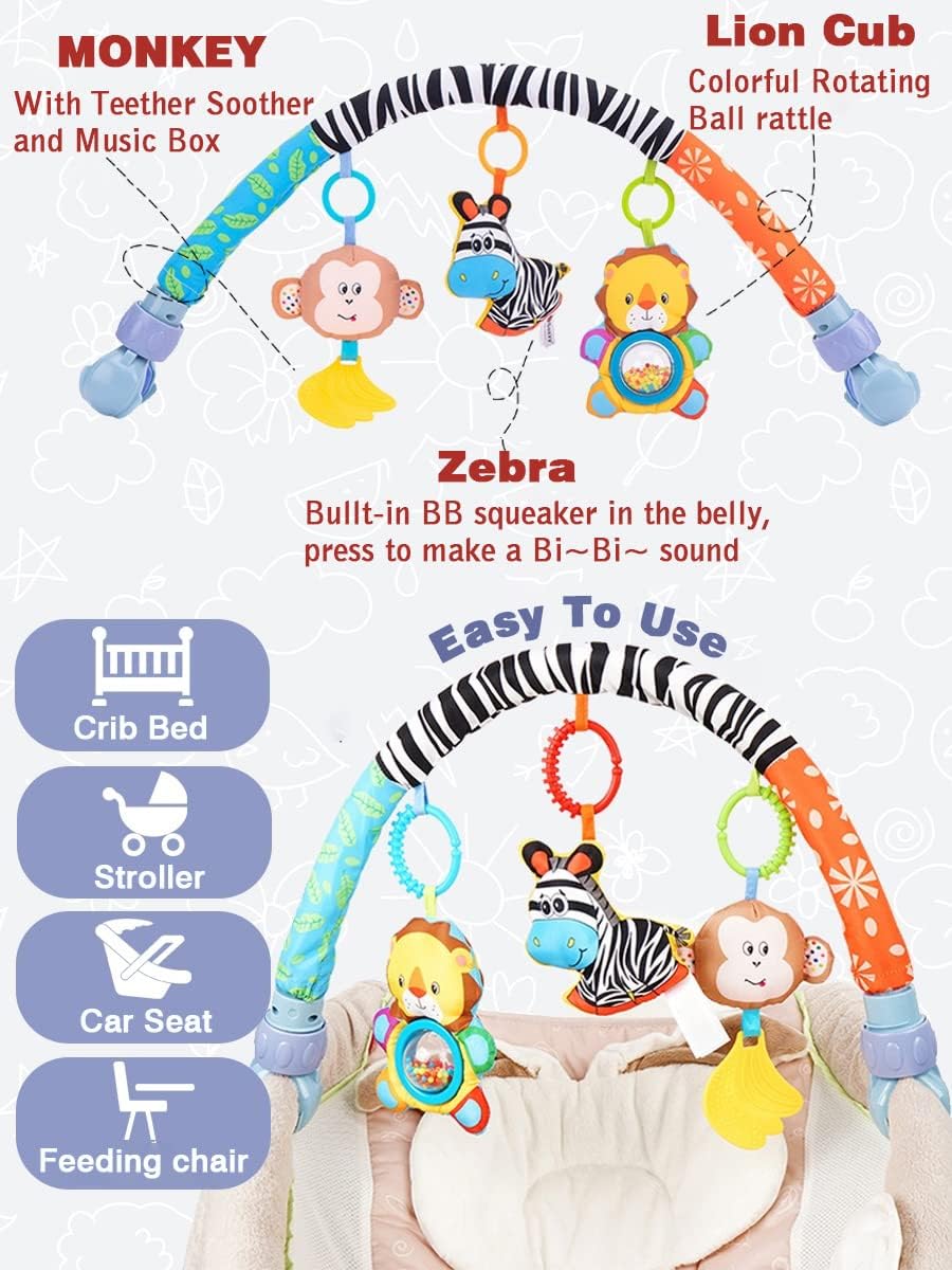 Pau1Hami1ton Baby Stroller Arch Toys - Adjustable Hanging Toy Bar for Crib, Car Seat & Bouncer - Zebra Design