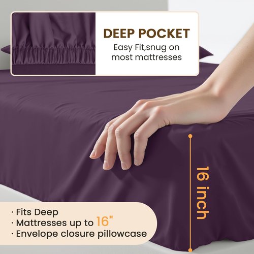 USXIBEI 4 Piece Sheet Set - Comfy Breathable & Cooling Bed Sheets Set, Soft and Wrinkle Free, Deep Pockets, Easy & Secure Fit, Hotel Luxury Bedding for Women, Men - Oeko-Tex - (Purple,Queen)