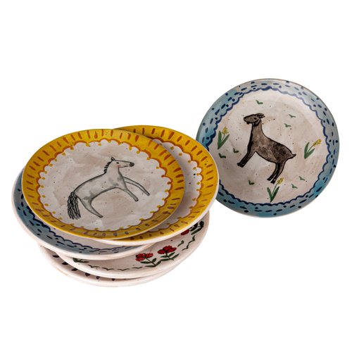 Creative Co-Op Enchanted Fauna Series - Hand-Painted Stoneware Plates, Multicolor, Set of 4
