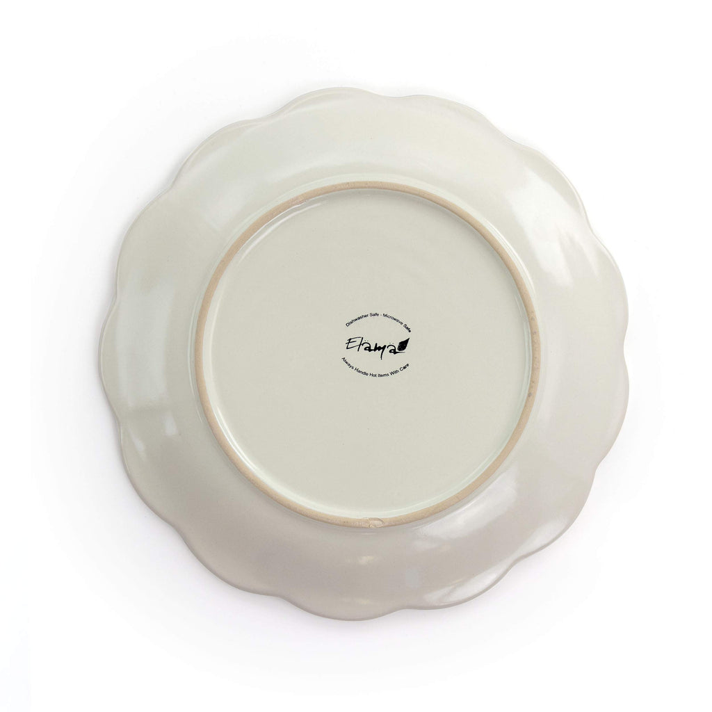 Elama Embossed Scalloped Stoneware Dinnerware Dish Set, 16 Piece, Ivory