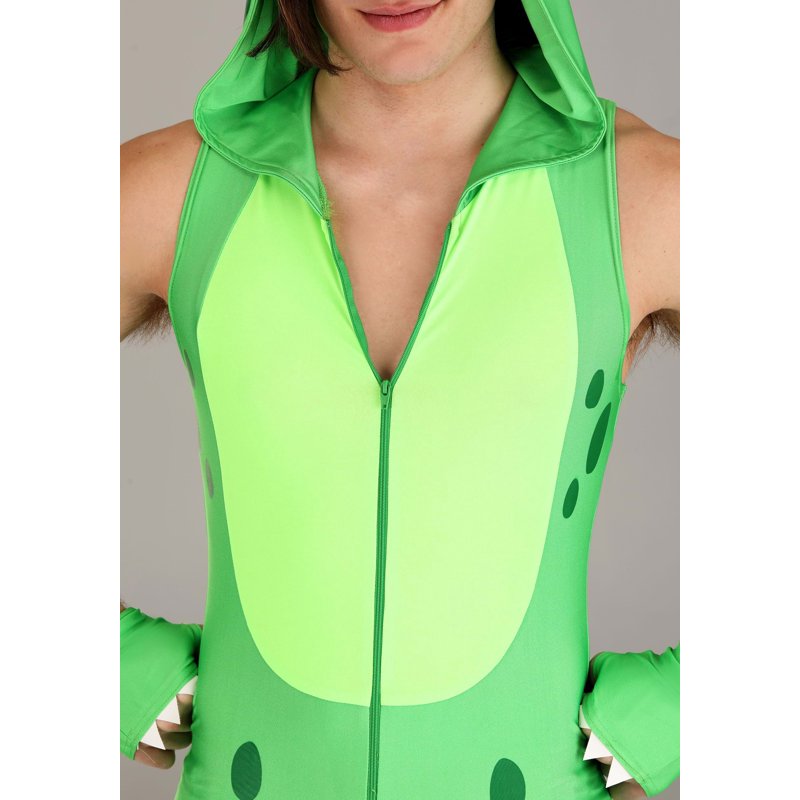 Men's Dinosaur Costume Romper XL - Sexy Green Dino Jumpsuit