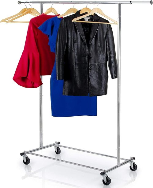 HOME IT Clothes Rack - Heavy Duty Chrome Adjustable Garment Rack | 200 LBS Capacity, Collapsible Design