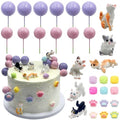 Firleayo Cat Cake Topper Cat Paw Cake Toppers Cat Cake Decorations Cats Themed Cupcake Decor Mini Cats Figurines Wool Ball Cake Toppers for Birthday Baby Shower Party