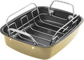 KITESSENSU Nonstick Turkey Roasting Pan - Heavy Duty 17 x 14 Inch Chicken Roaster with Rack - Gold Finish