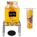 2 Gallon Glass Drink Dispenser with Stand and Bamboo Lid, Lemonade Dispenser with Stainless Steel Spigot, Glass Beverage Dispenser for Parties, Weddings, Kombucha, BBQ