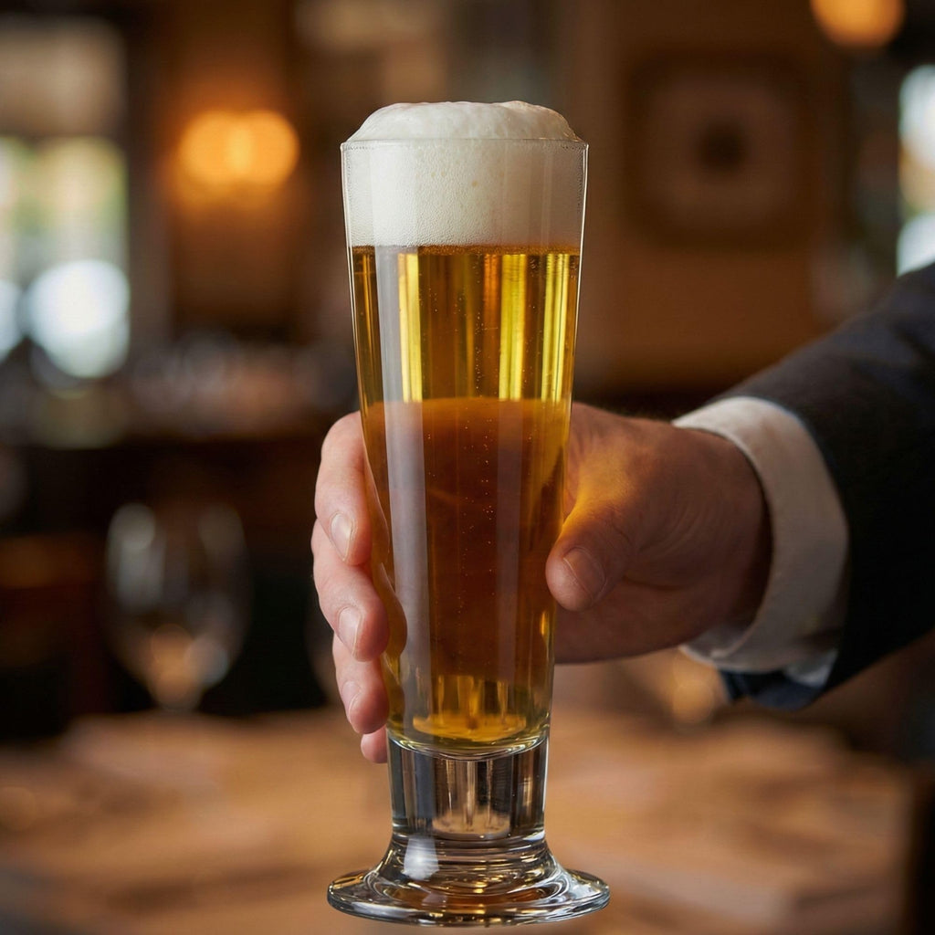 Restaurantware 14 Ounce Tall Beer Glasses Set of 12 Tall-Footed Pilsner Glasses - Tapered Dishwasher-Safe Clear Glass Beer Glass Set Lead-Free For Beers Ales or Cocktails