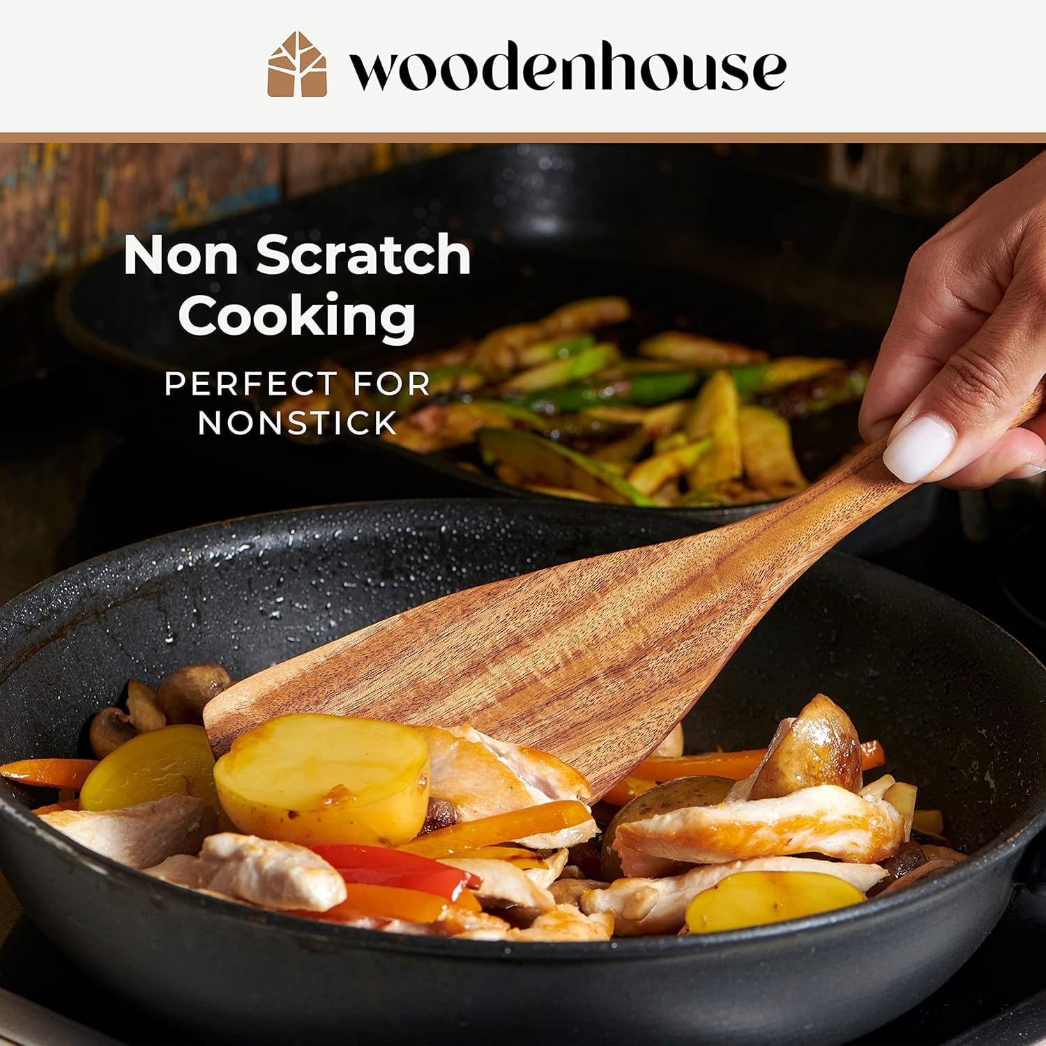 Teak Wood Cooking Spoons Set - 10 Durable Nonstick Utensils with Ergonomic Handles
