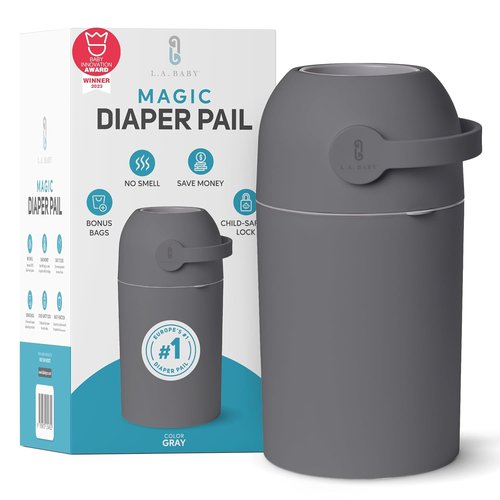 L.A. Baby Magic Diaper Pail - 100% Odor-Free System with Child-Safe Lock - No Refills Needed - Gray
