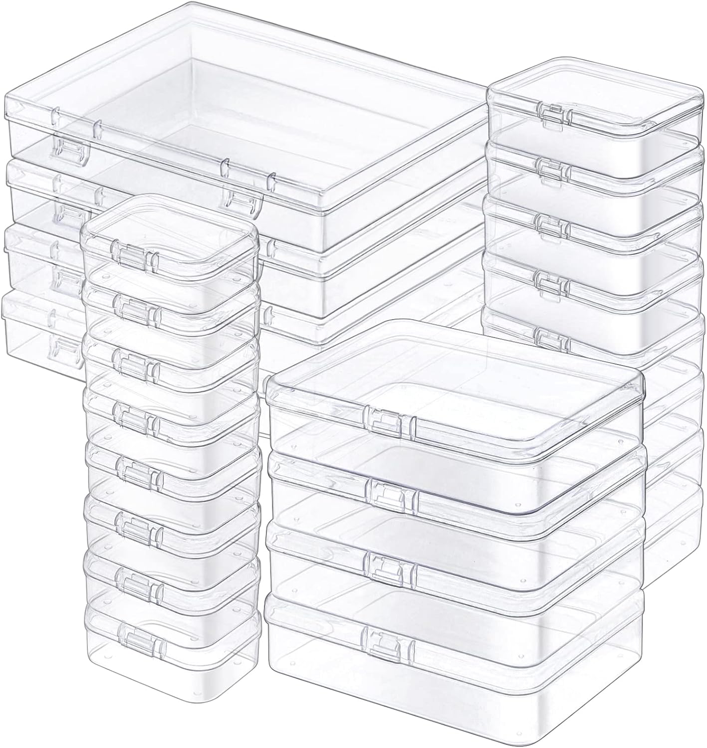 Regine Switzerland Mini Plastic Storage Containers - 24 Pack Clear Boxes with Hinged Lids & Labels for Crafts
