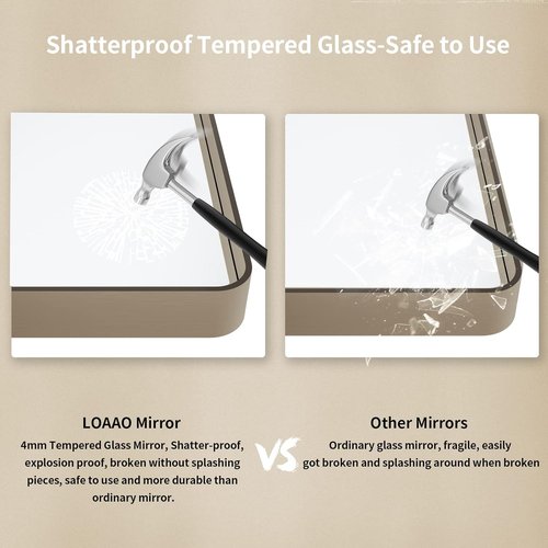 LOAAO Bronze Bathroom Mirror - 60”x28” Rounded Rectangle Design, Anti-Rust Metal Frame, Tempered Glass