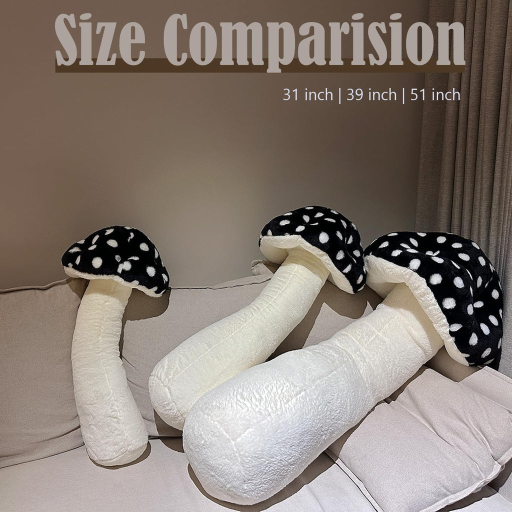Hofun4U Giant Mushroom Plush Pillow - 51 inch Mushroom Shaped Stuffed Long Body Pillow - Polka Dot Mushroom Plush - Christmas Birthday Gifts Choice Home Decoration (Black)