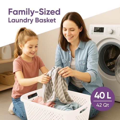 Superio Gradient Perforated Laundry Basket with Ergonomic Handles, 40 Liters- Modern Slim Design - Cream