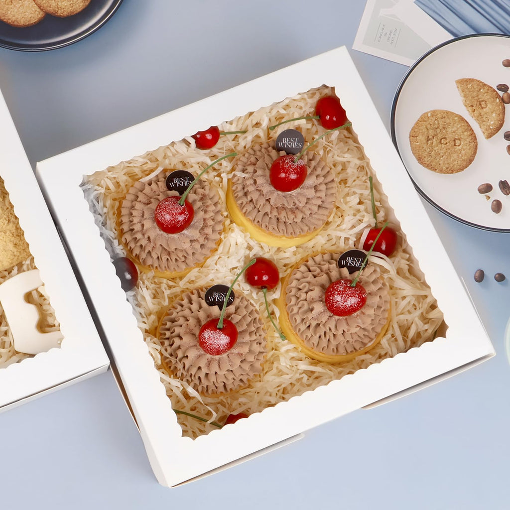 Capkyke 24pcs 9x9x2.5 Inch Pie Boxes White Bakery Boxes Cake Boxes with Window for Pies, Donuts, Cookies, Muffins, Chocolates, Party