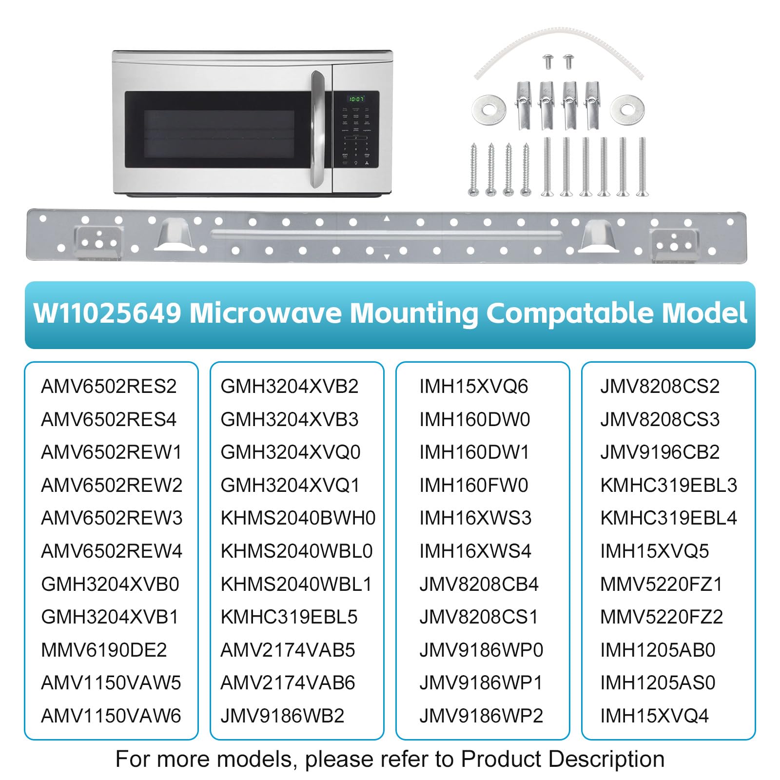 W10440498 W11025649 Microwave Mounting Plate Microwave Bracket Wall Mount Bracket Replacement for Whirlpool Amana Maytag Microwave Bracket Replaces AP6245752 PS12074431 W10821385, Length 29.6 in