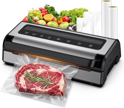 Automatic Food Vacuum Sealer Machine - 180W Kitchen Sealer with Hands-Free Suction & Built-in Cutter | Includes 2 Rolls & 10 Bags