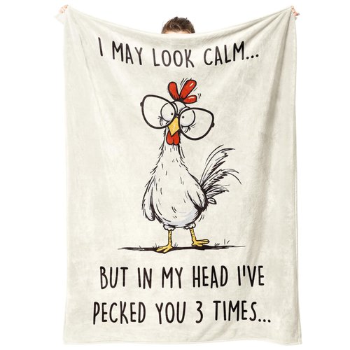 GoMelley Funny Chicken Blanket, Mothers Day Birthday Gifts for Women Men, Unusual Gifts for Friends Sister Coworker Mom, White Elephant Gift, Super Soft Flannel Throw Blanket, 60" L x 50" W
