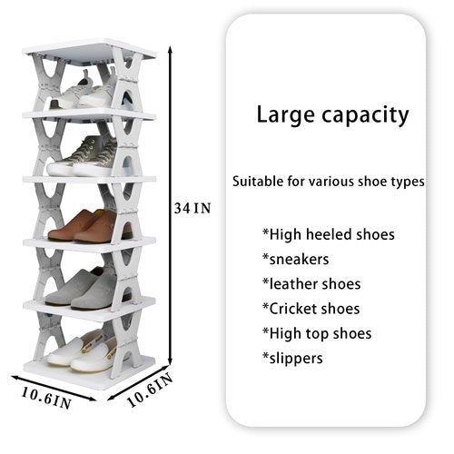XDMTWLKJ Collapsible Shoe RackOrganizer 6 Tiers-Foldable Shoe Racks for Closet, Space-Saving Kid's Shoe Storage, No Assembly Shoe Shelves for Entryway, Living Room, Bedroom