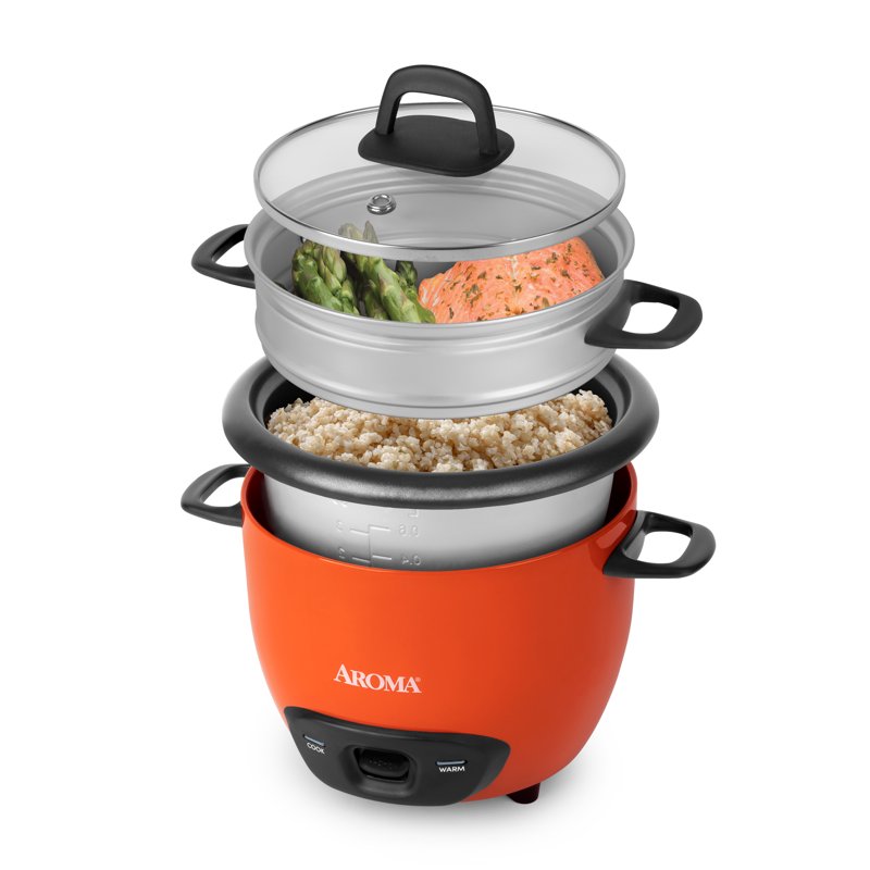 Aroma 6-Cup Electric Rice Cooker & Food Steamer - Orange