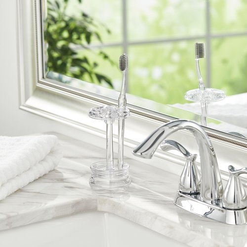 iDesign 4 Divided Sections for Bathroom or Vanity-Set of 2-Clear Toothbrush Holder, Pack of 2