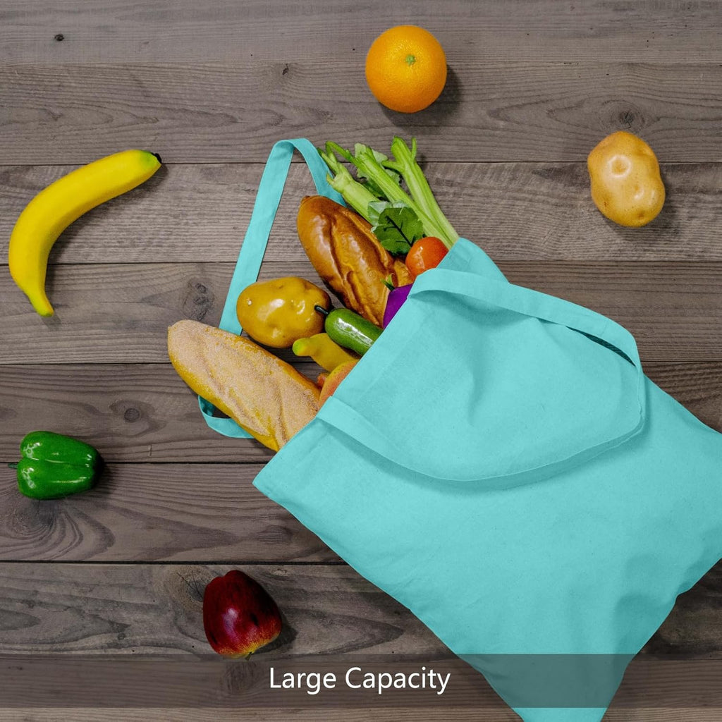 TOPDesign Aqua Blue Cotton Tote Bags - 6-Pack Lightweight Reusable Grocery Bags | Ideal for DIY & Promotions