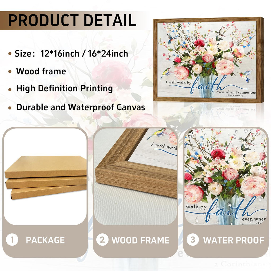 Dytila Bible Verses Wall Decor - Wood Framed 16x24 Inch Scripture Wall Art, Floral spiritual Paintings, Inspirational Religious Canvas Prints, Christian Faith Based Gifts for Home & Office