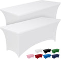 Pureegg Spandex Tablecloth - 6ft Fitted Rectangle Cover | Wrinkle-Free Stretch for Parties & Weddings, White